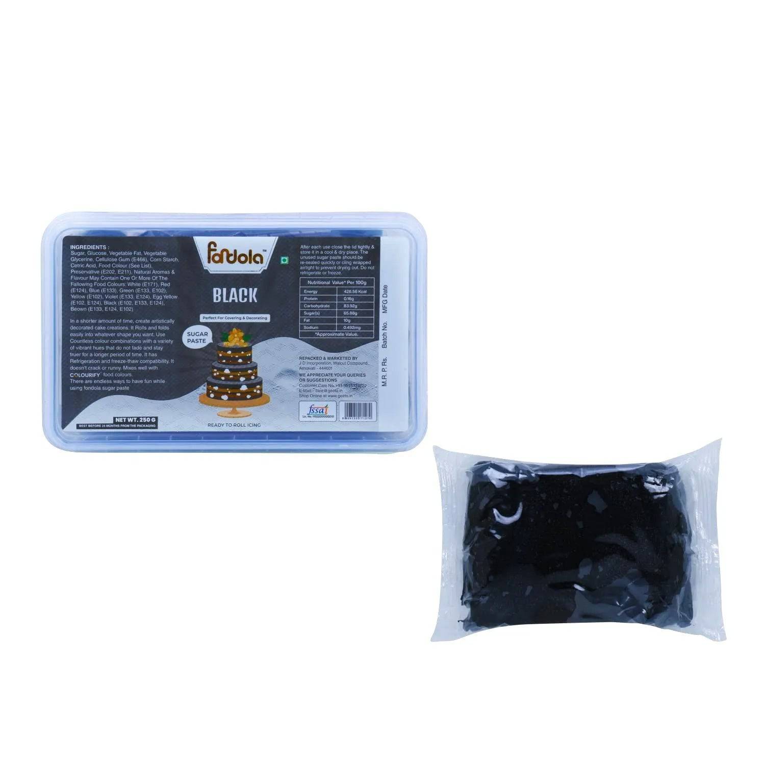 Fondola Black Sugar Paste Fondant 250gm - thebakingtools.com