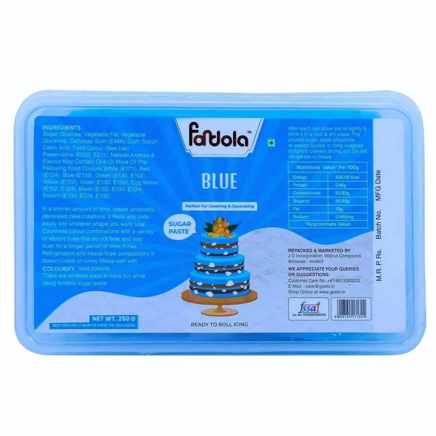 Fondola Blue Sugar Paste Fondant 250gm - thebakingtools.com