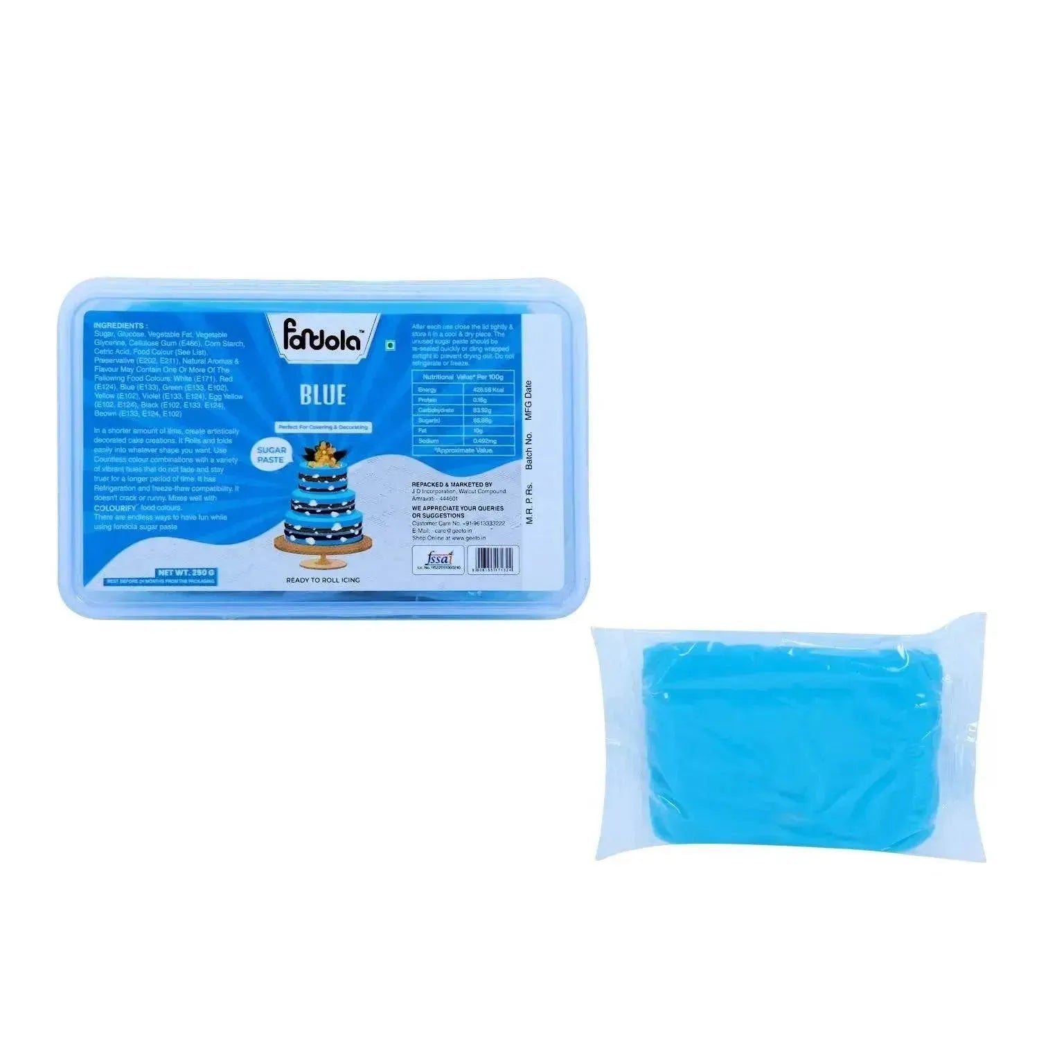 Fondola Blue Sugar Paste Fondant 250gm - thebakingtools.com