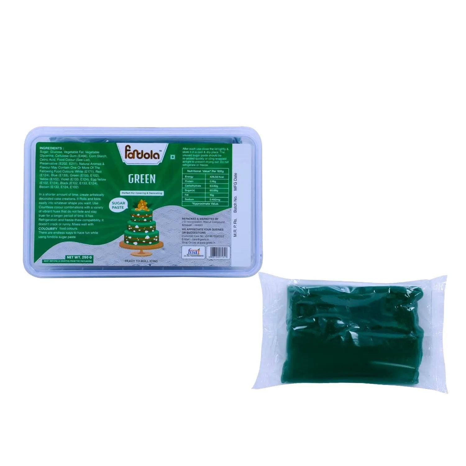 Fondola Green Sugar Paste Fondant 250gm - thebakingtools.com