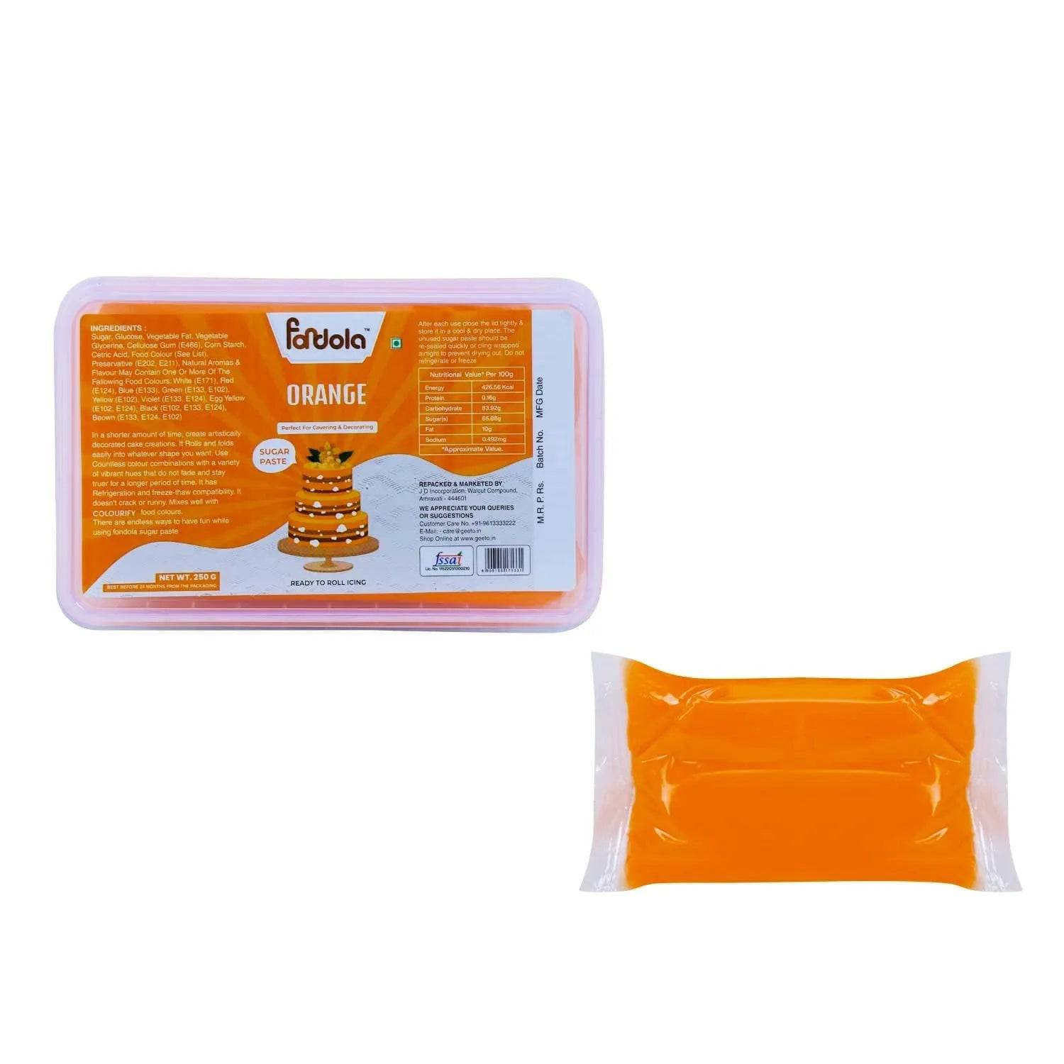 Fondola Orange Sugar Paste Fondant 250gm - thebakingtools.com