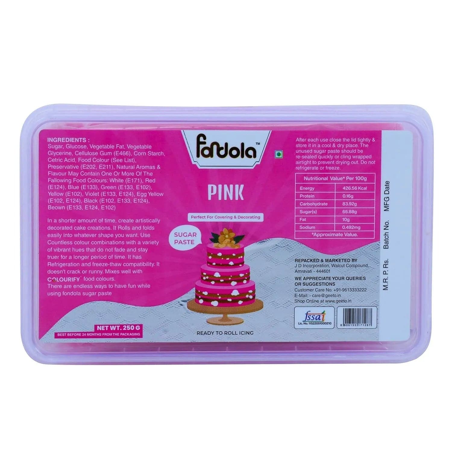 Fondola Pink Sugar Paste Fondant 250gm - thebakingtools.com