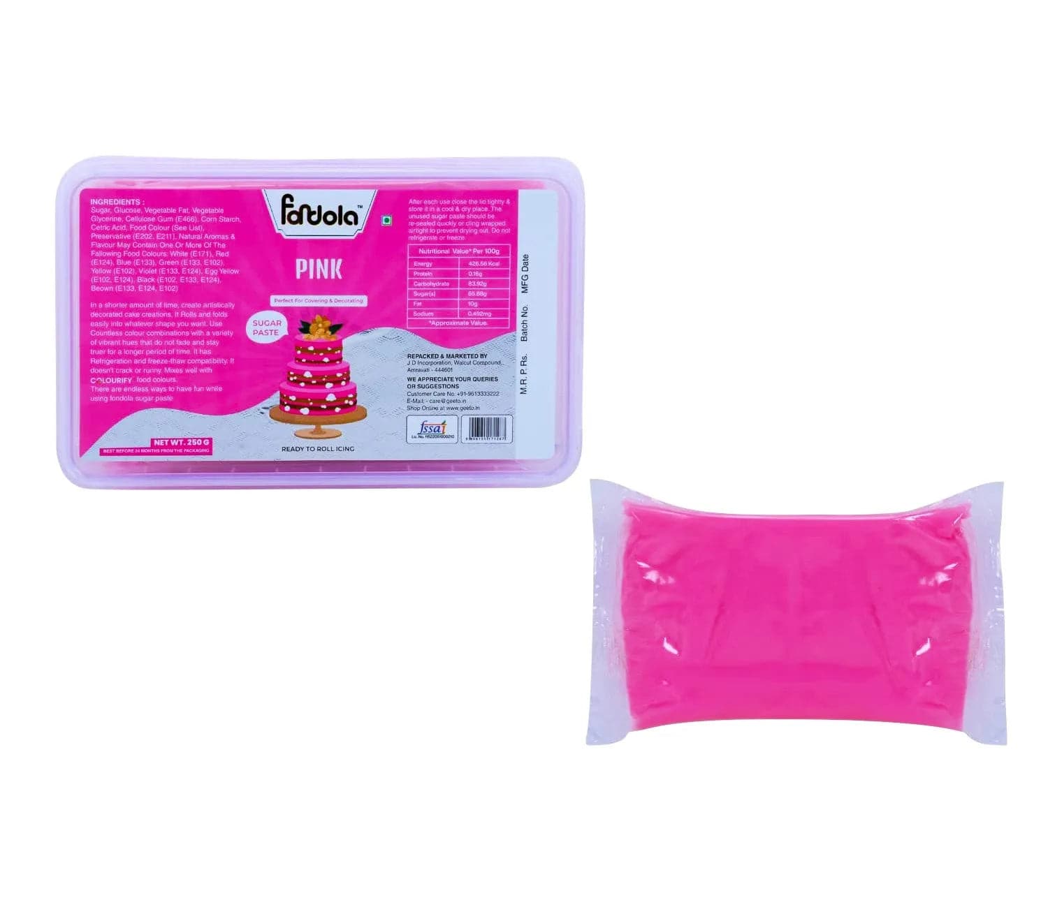 Fondola Pink Sugar Paste Fondant 250gm - thebakingtools.com