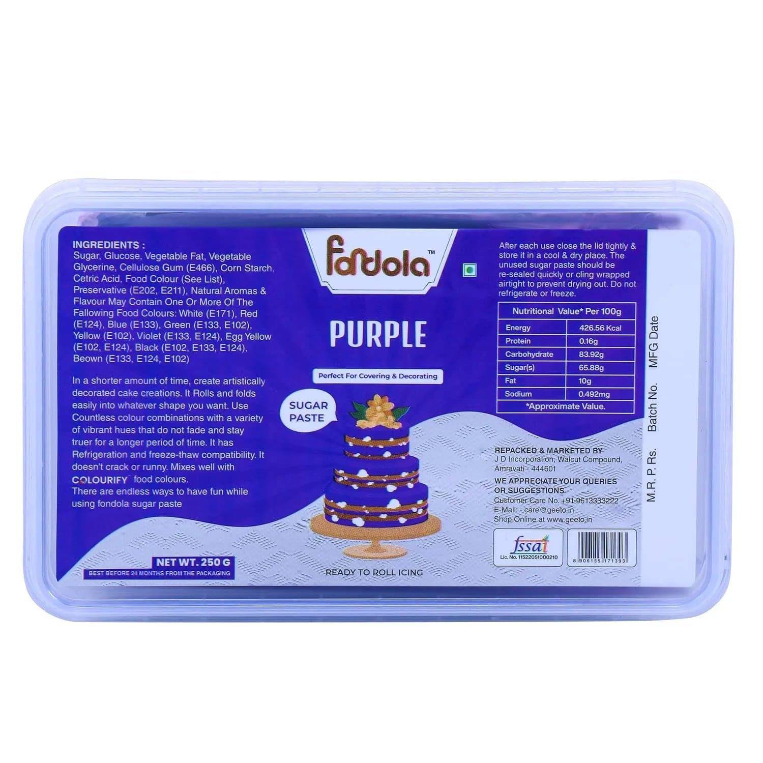 Fondola Purple Sugar Paste Fondant 250gm - thebakingtools.com