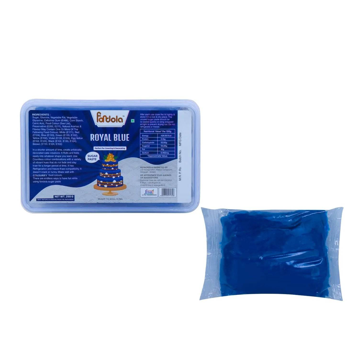 Fondola Royal Blue Sugar Paste Fondant 250gm - thebakingtools.com