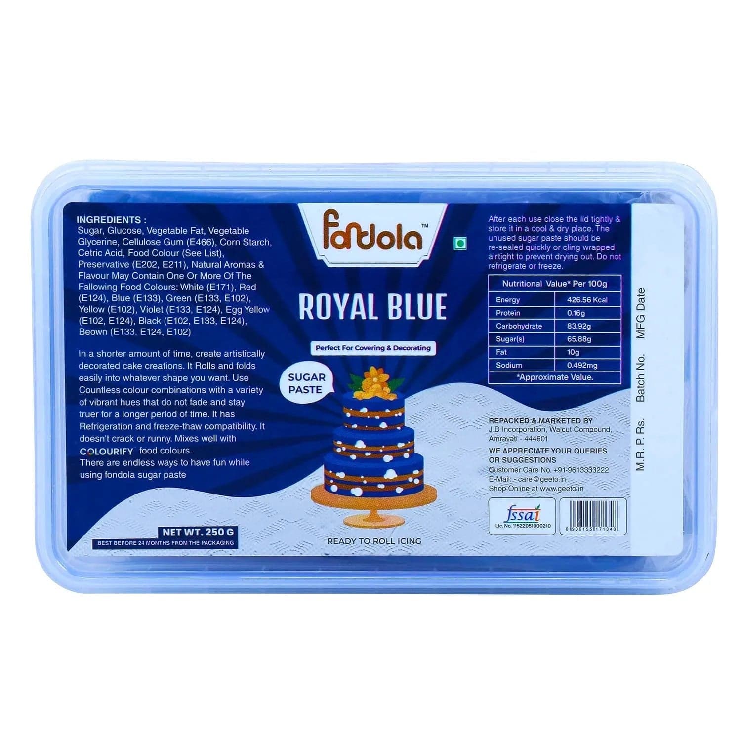 Fondola Royal Blue Sugar Paste Fondant 250gm - thebakingtools.com