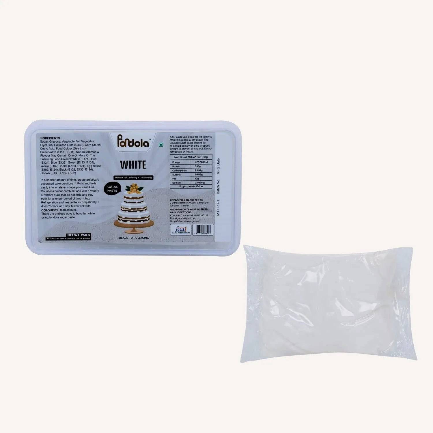 Fondola White Sugar Paste Fondant 250gm - thebakingtools.com