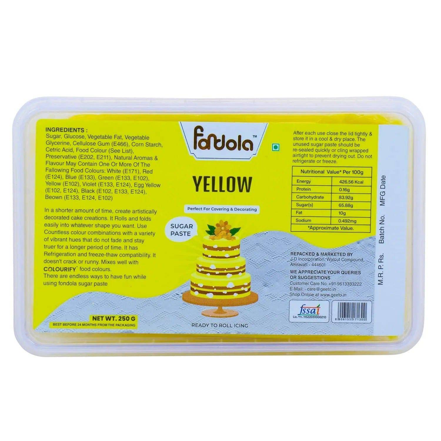 Fondola Yellow Sugar Paste Fondant 250gm - thebakingtools.com