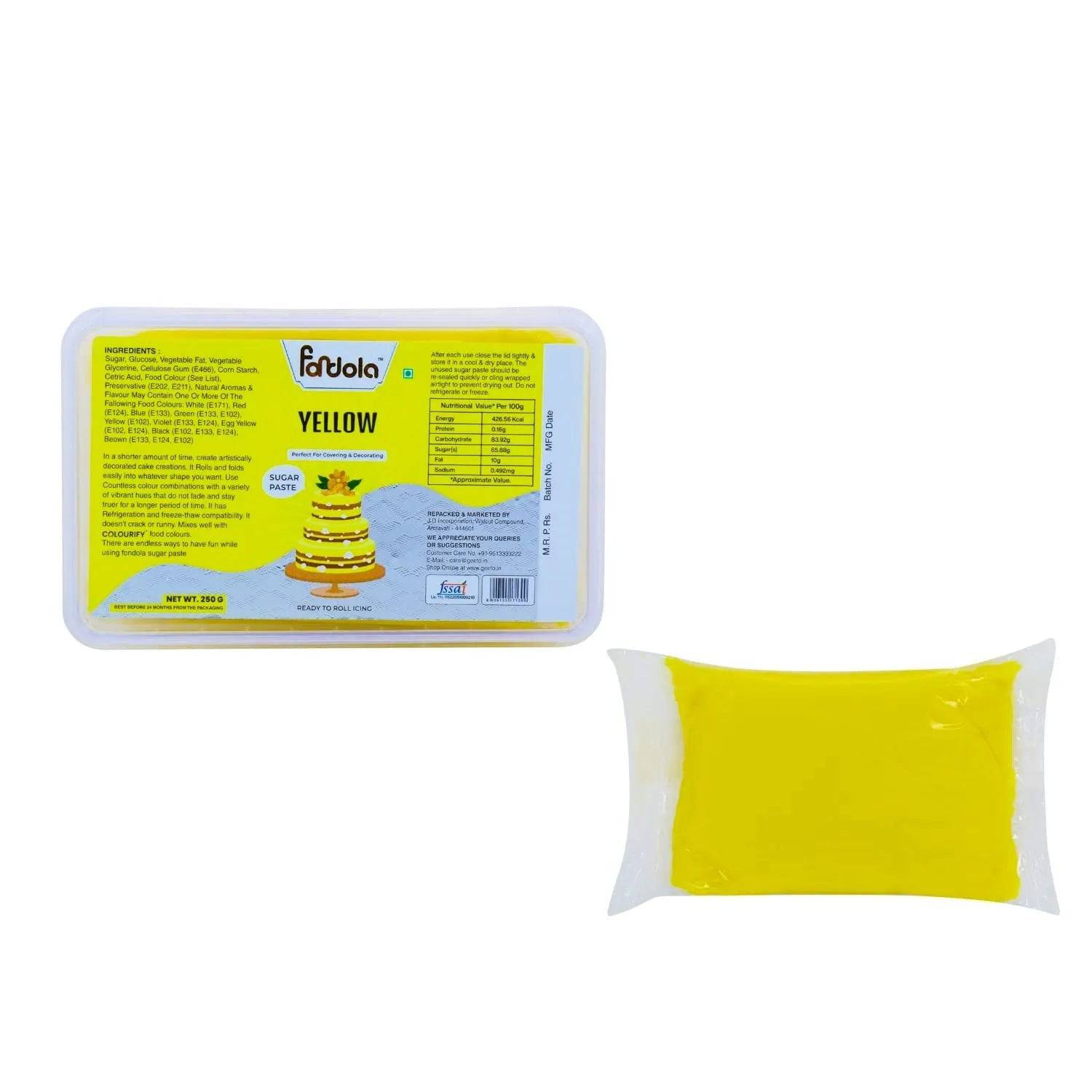 Fondola Yellow Sugar Paste Fondant 250gm - thebakingtools.com