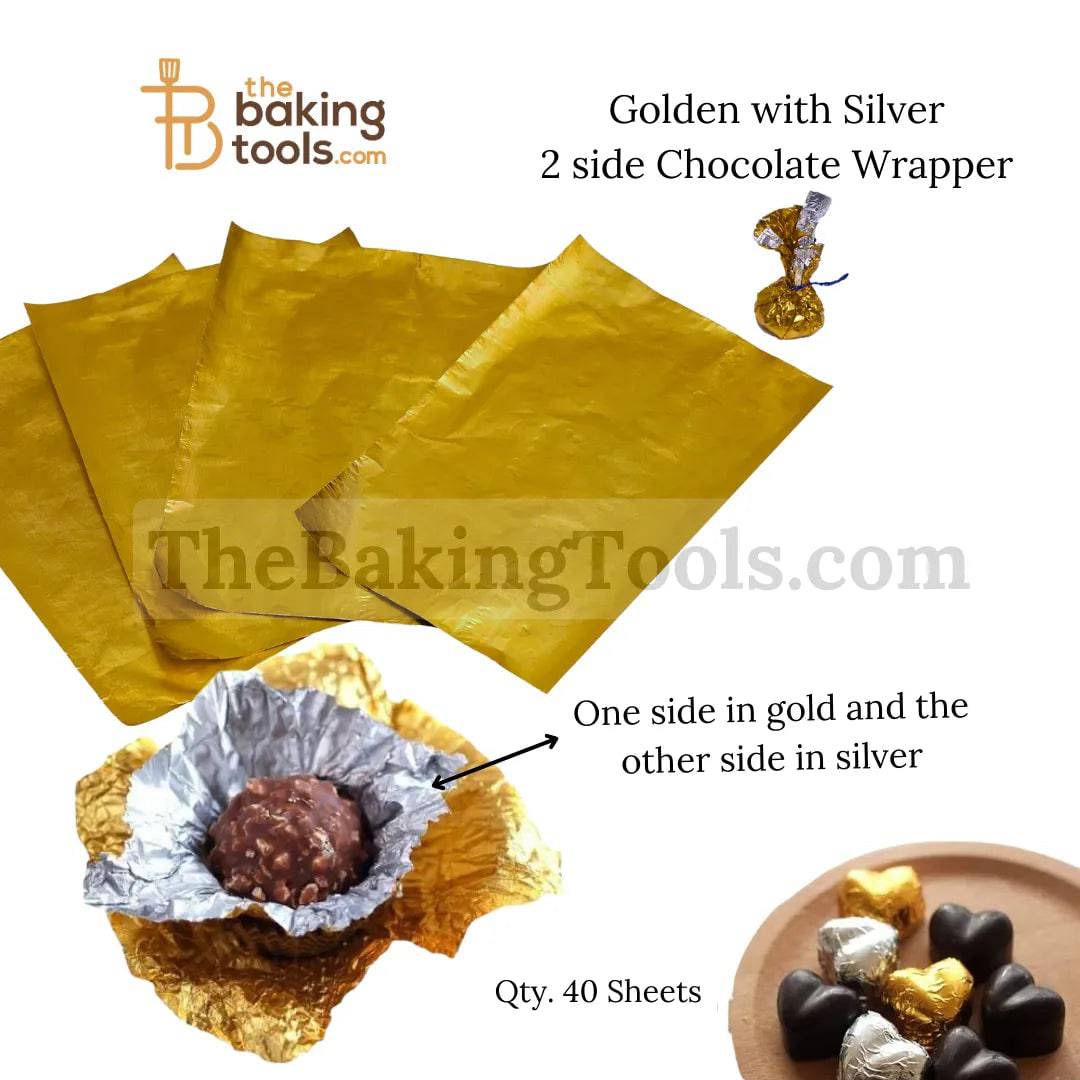 Golden with Silver 2 side Chocolate Wrapper - 40 sheets - thebakingtools.com