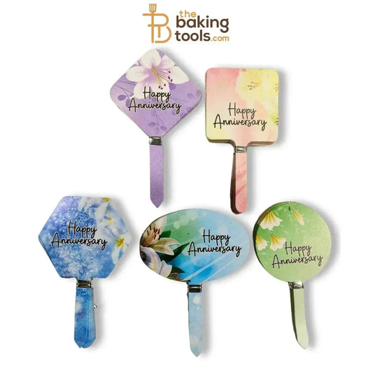 Happy Anniversary Paper Tag Cake Topper - 100 Pcs Pack(Flower Themed) - thebakingtools.com