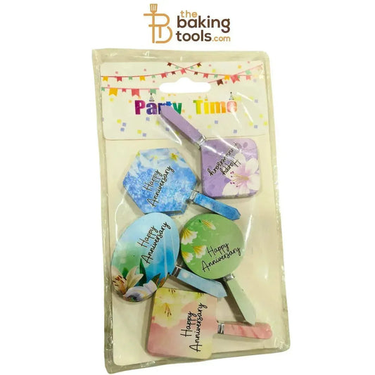 Happy Anniversary Paper Tag Cake Topper - 100 Pcs Pack(Flower Themed) - thebakingtools.com