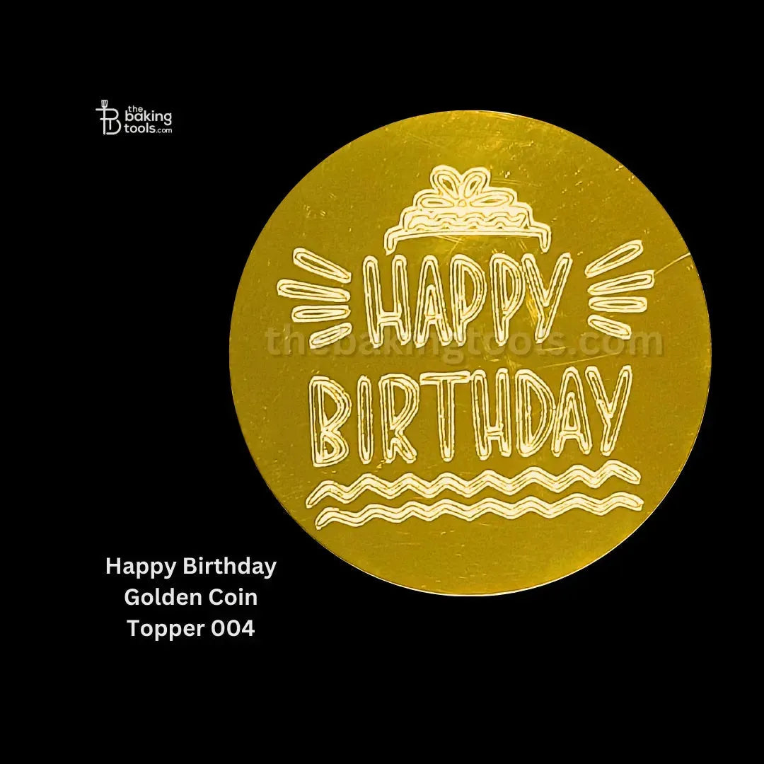 Happy Birthday Golden Acrylic Coin Topper 004 - thebakingtools.com