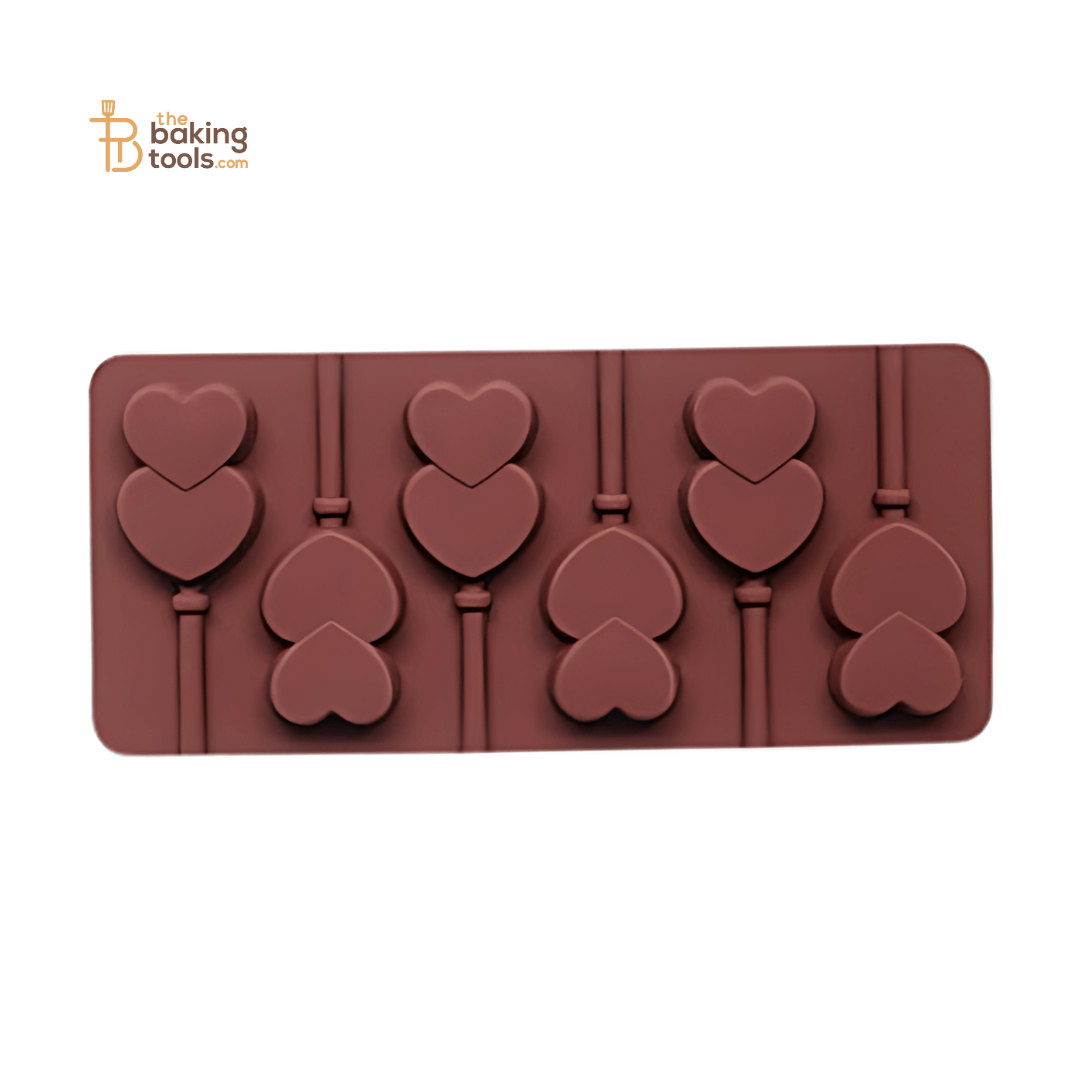 Heart Shape Lollipop 6 Cavity Silicone Chocolate Mould - thebakingtools.com