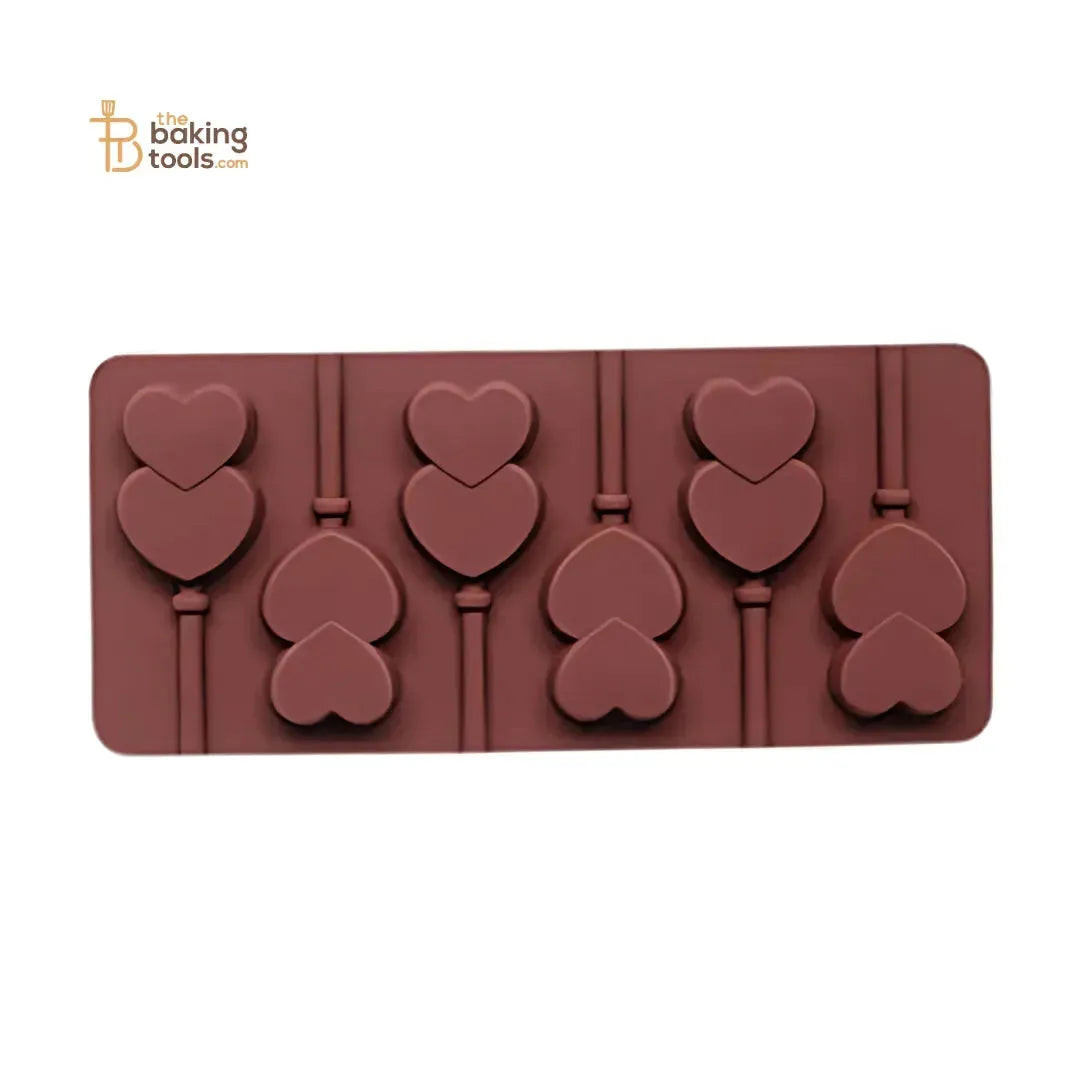 6 Cavity Double Heart Lollipop Silicone Chocolate Mould - thebakingtools.com