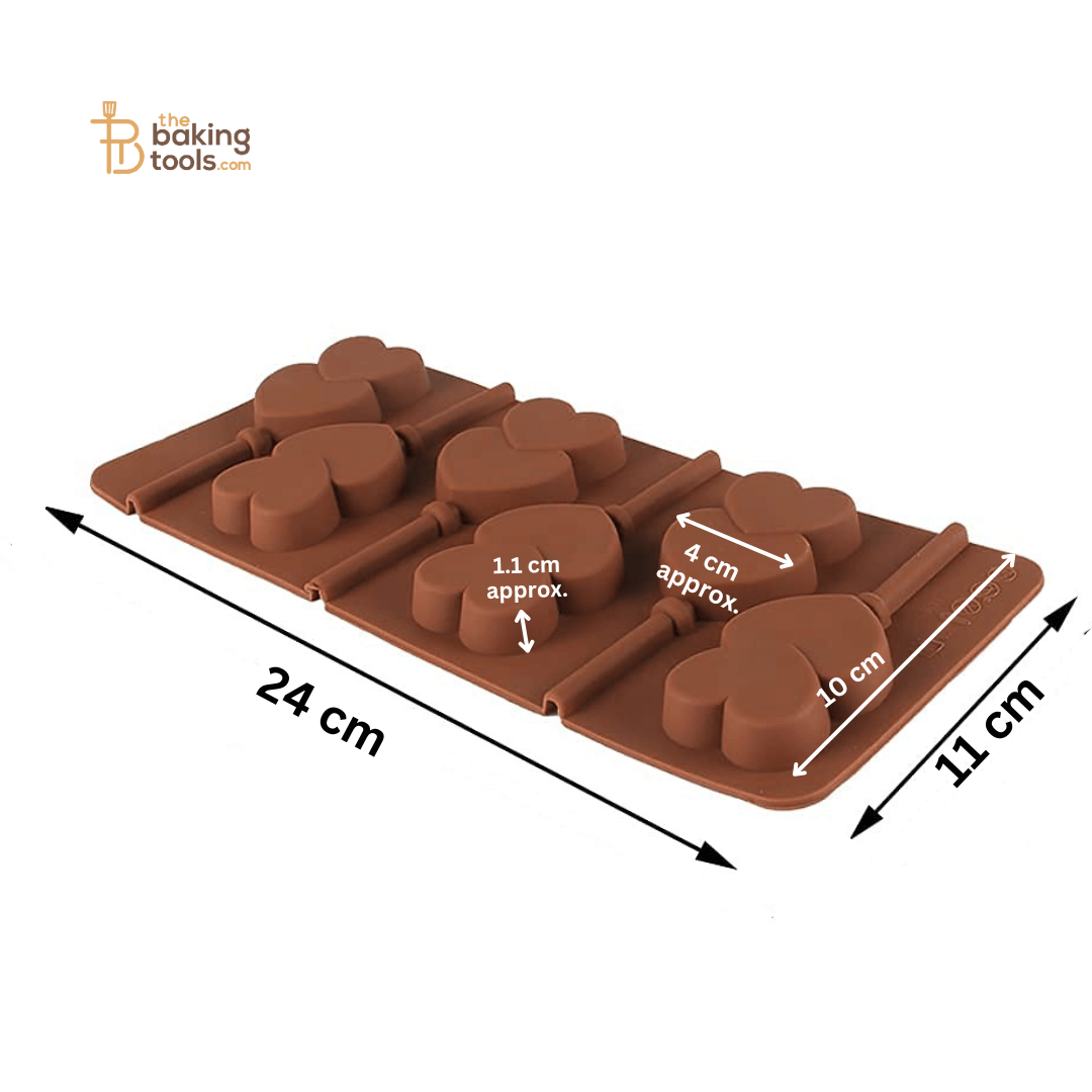Heart Shape Lollipop 6 Cavity Silicone Chocolate Mould - thebakingtools.com