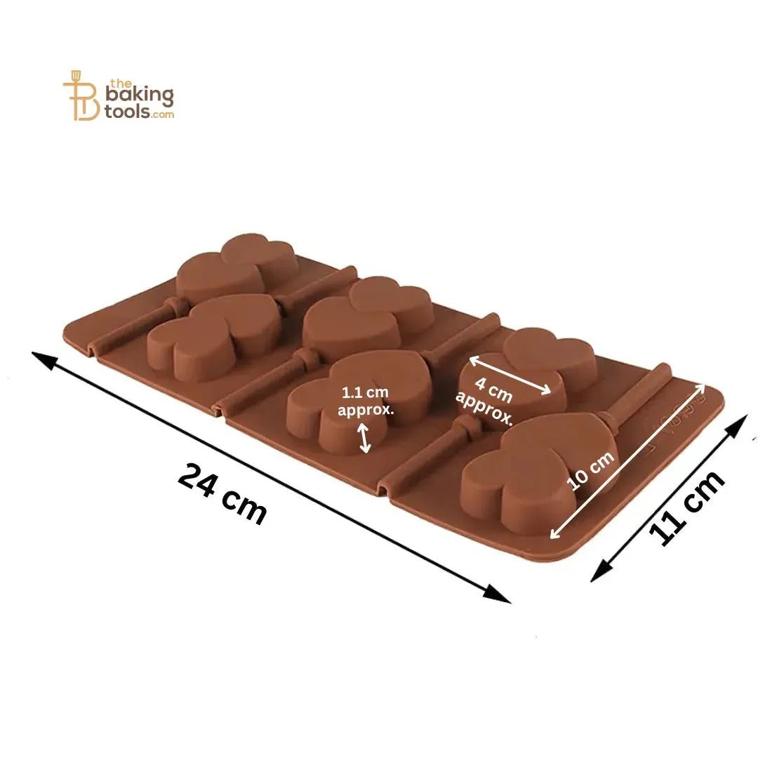 6 Cavity Double Heart Lollipop Silicone Chocolate Mould - thebakingtools.com