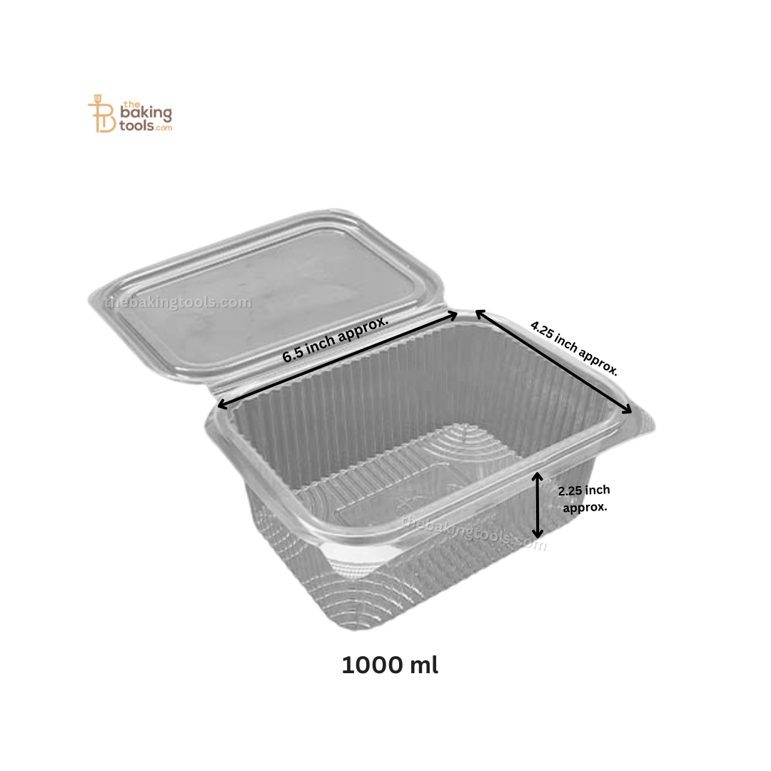 Hinged Pet Container Flat Lid 1000 ml _ Pack of 50 - thebakingtools.com