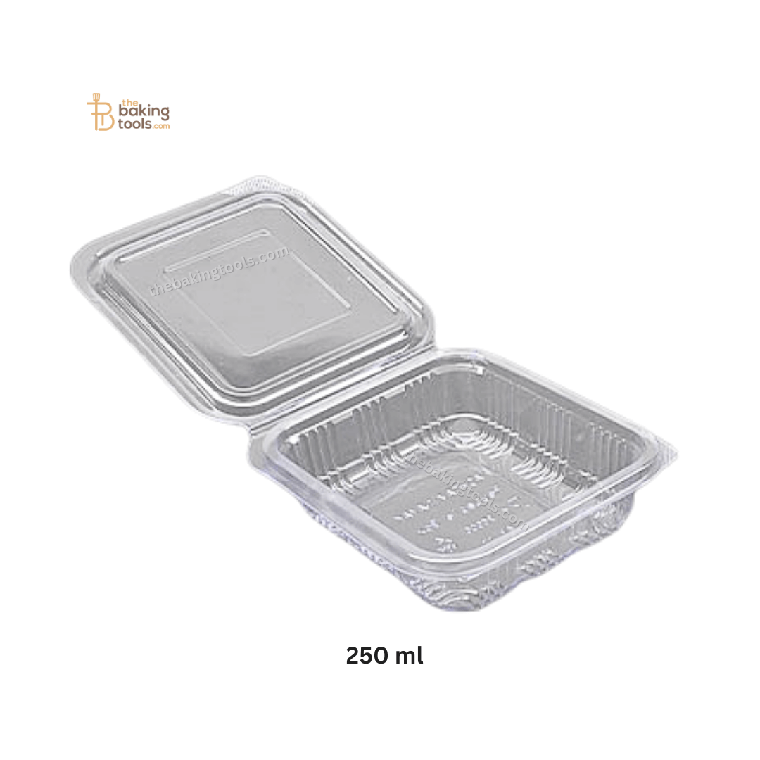 Hinged Pet Container Flat Lid 250 ml Pack of 50 - thebakingtools.com