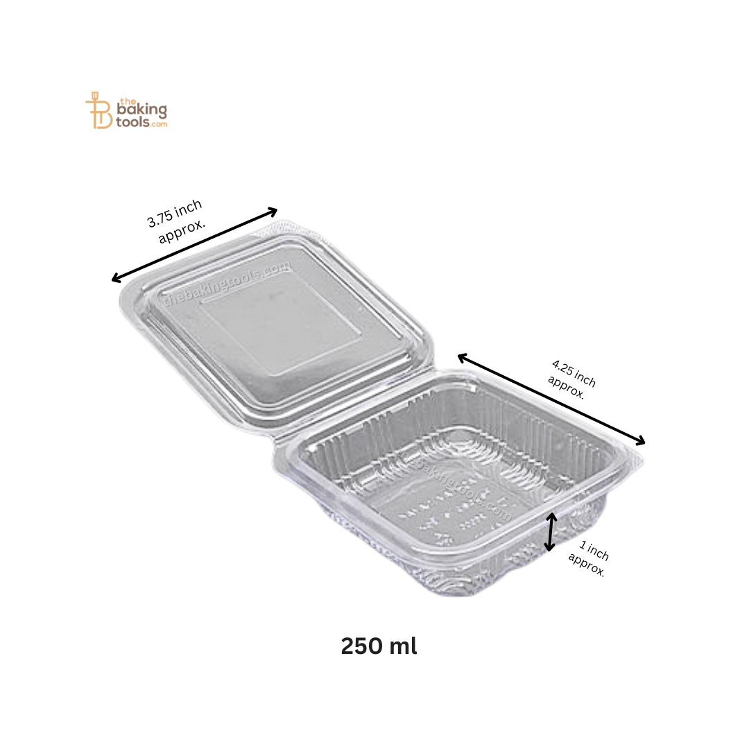 Hinged Pet Container Flat Lid 250 ml Pack of 50 - thebakingtools.com