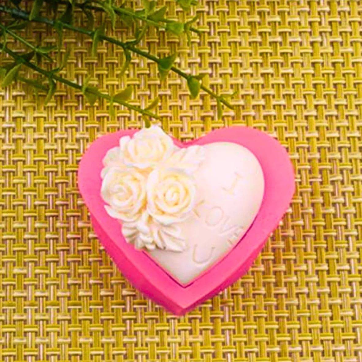 I Love You & Rose In Heart Shape Silicone Fondant Gum Paste Mould - thebakingtools.com