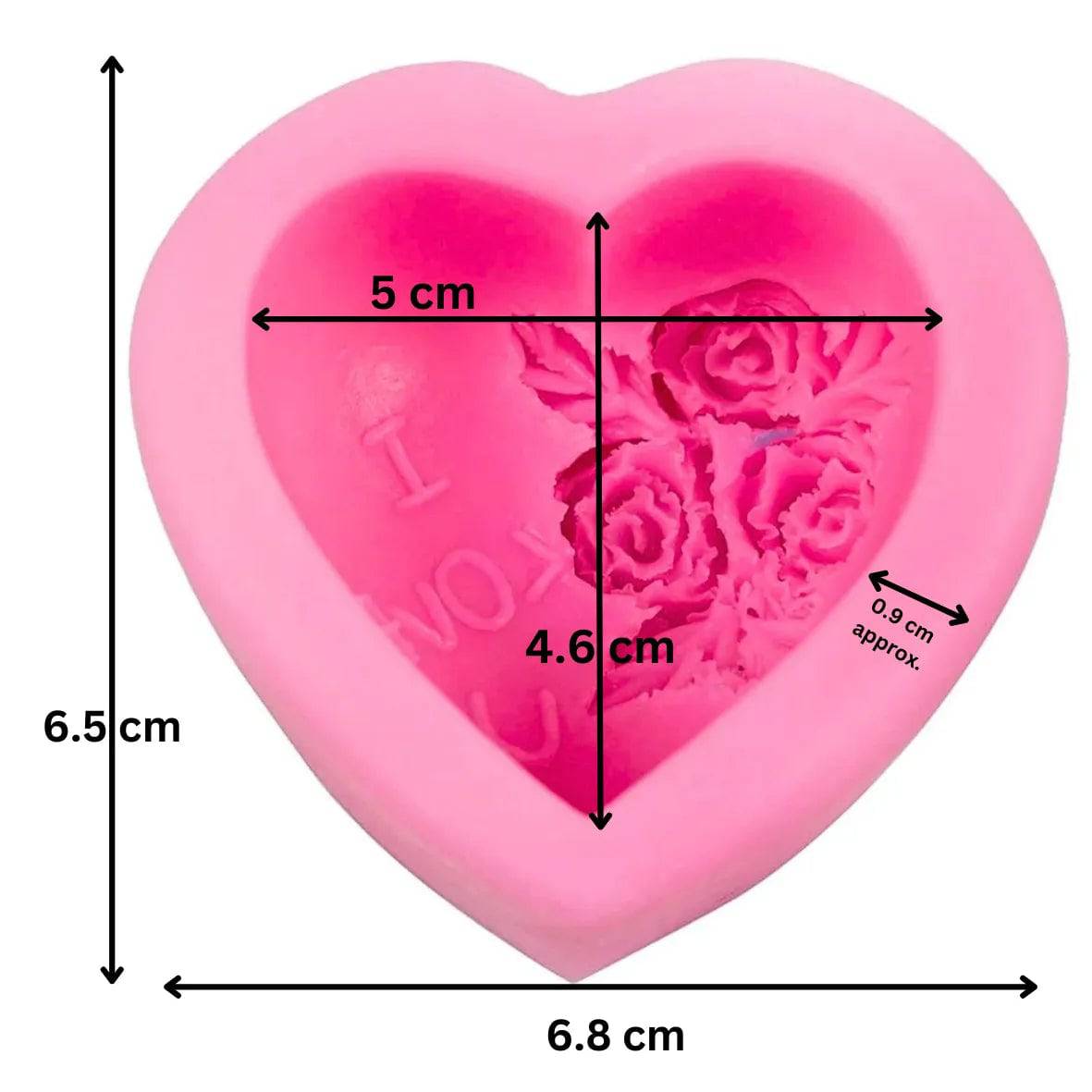 I Love You & Rose In Heart Shape Silicone Gum Paste Mould - thebakingtools.com