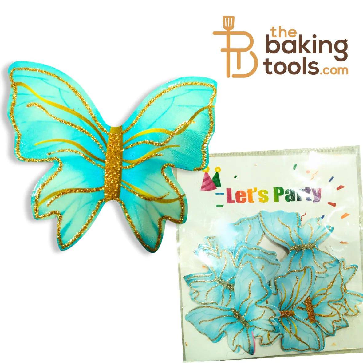 Light Blue Multicolour Paper Butterfly Cake Topper (Pack Of 10) 007 - thebakingtools.com