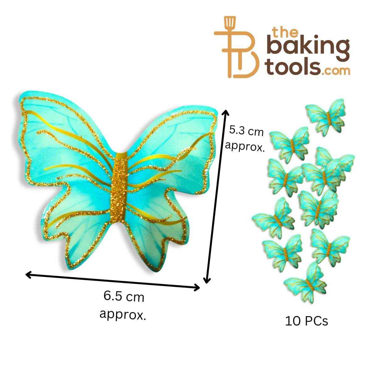 Light Blue Multicolour Paper Butterfly Cake Topper (Pack Of 10) 007 - thebakingtools.com