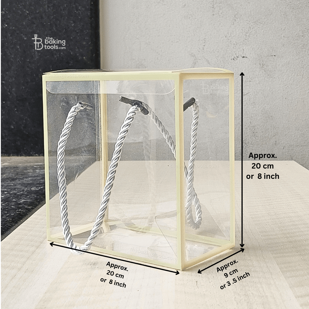 Medium Golden Border PVC Clear Transparent Plastic Hamper Gift Bag With Lace Handle (Pack Of 5) - 005 - thebakingtools.com