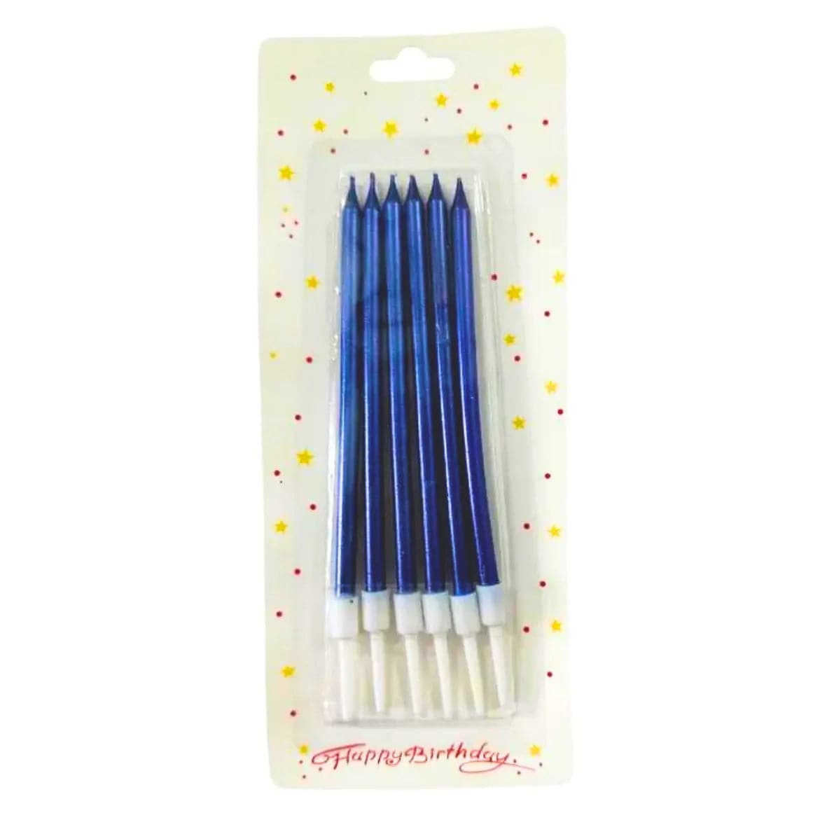 Metallic Blue Candles 6 Pc - thebakingtools.com