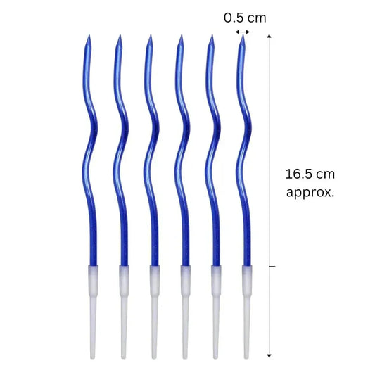Metallic Blue Twisted Candle - 6 Pcs - thebakingtools.com