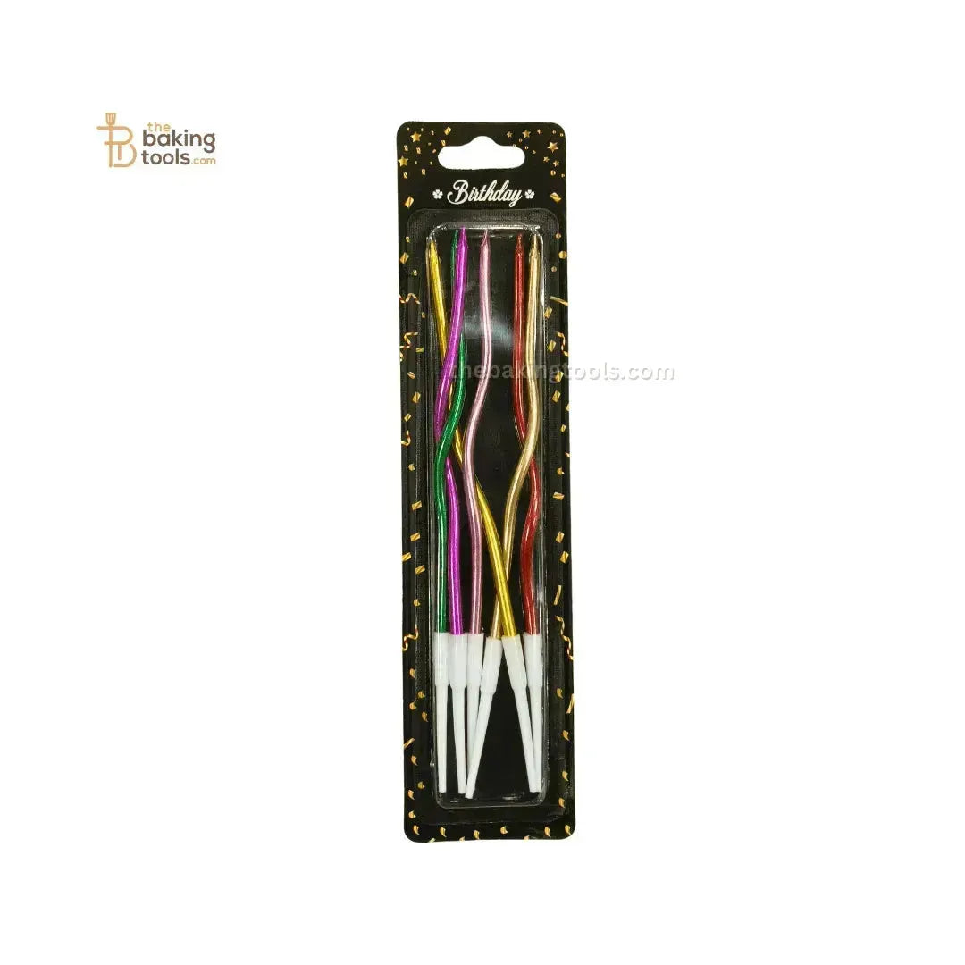 Metallic Multi-Colour Twisted Candle - 6 Pcs - thebakingtools.com