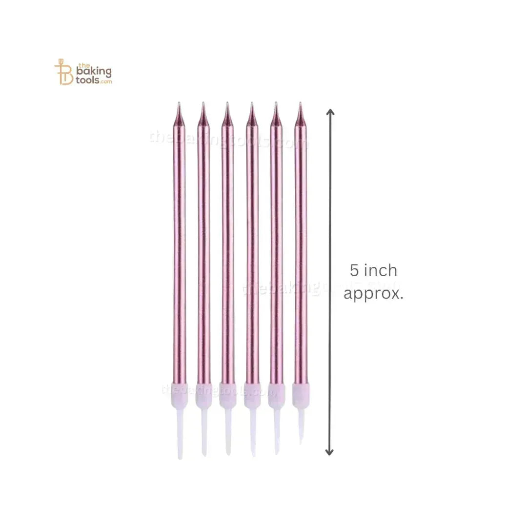 Metallic Pink Candles 6 Pc - thebakingtools.com