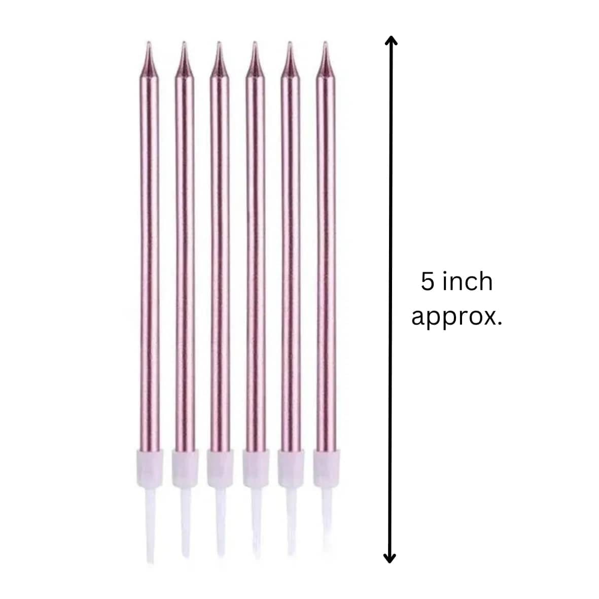 Metallic Rose Pink Candles 6 Pc - thebakingtools.com