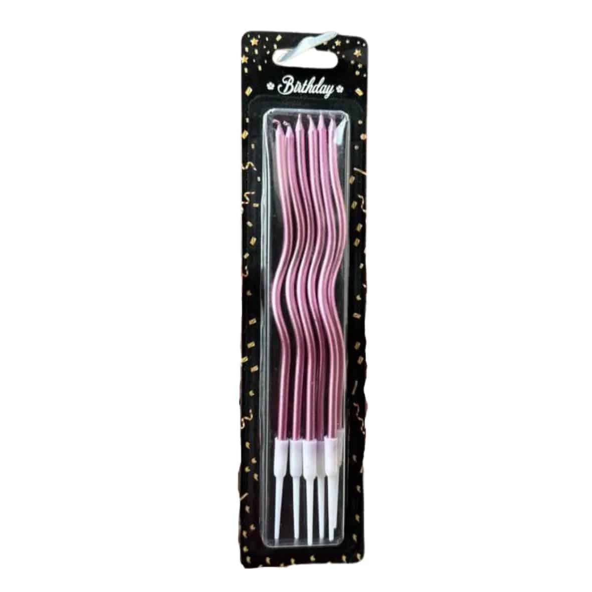 Metallic Rose Pink Twisted Candle - 6 Pcs - thebakingtools.com