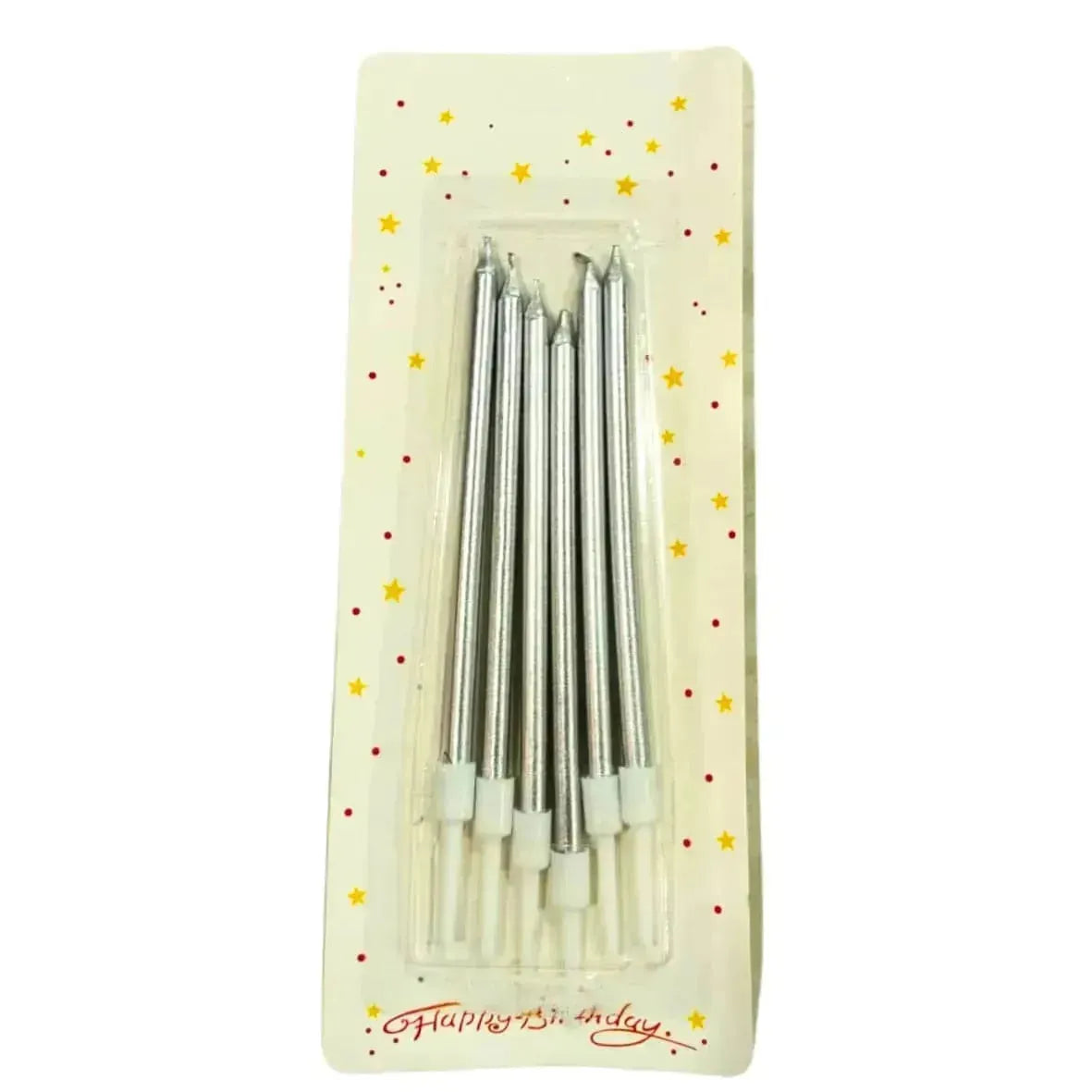 Metallic Silver Candles 6 Pc - thebakingtools.com