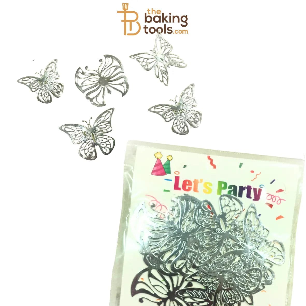 Metallic Silver Paper Butterfly-Pack of 10 - thebakingtools.com