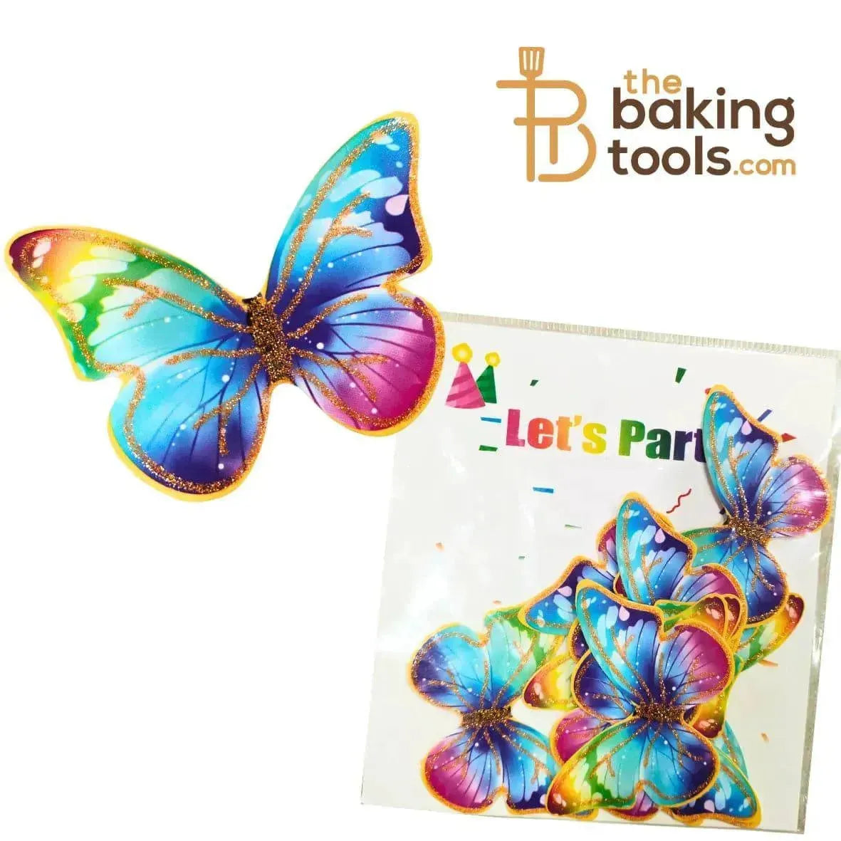 Multicolour Rainbow Paper Butterfly Cake Topper (Pack Of 10) 001 - thebakingtools.com