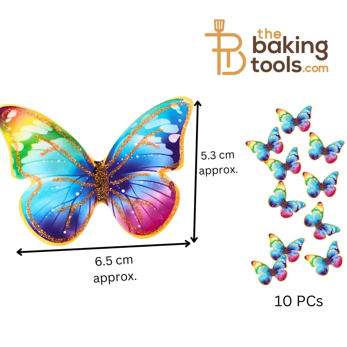 Multicolour Rainbow Paper Butterfly Cake Topper (Pack Of 10) 001 - thebakingtools.com