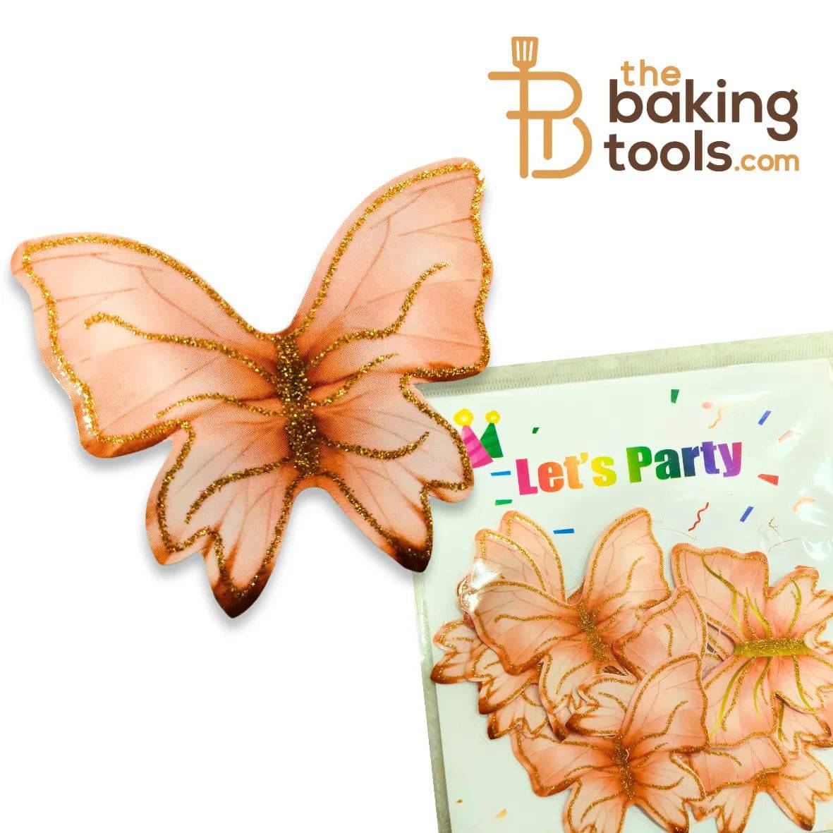 Peach Light Pink Paper Butterfly Cake Topper (Pack Of 10) 010 - thebakingtools.com