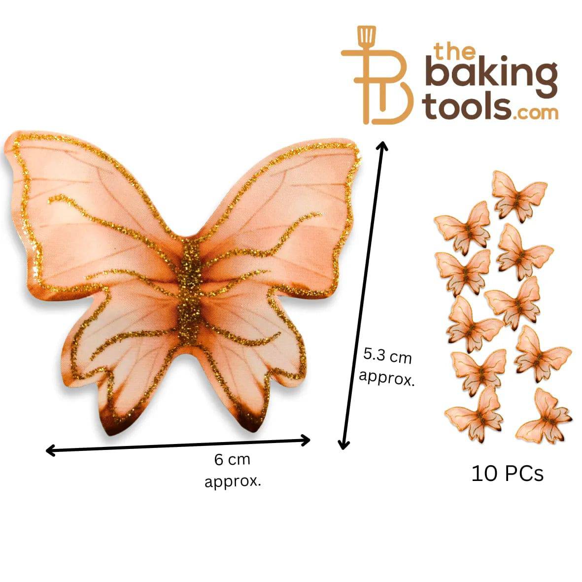 Peach Light Pink Paper Butterfly Cake Topper (Pack Of 10) 010 - thebakingtools.com