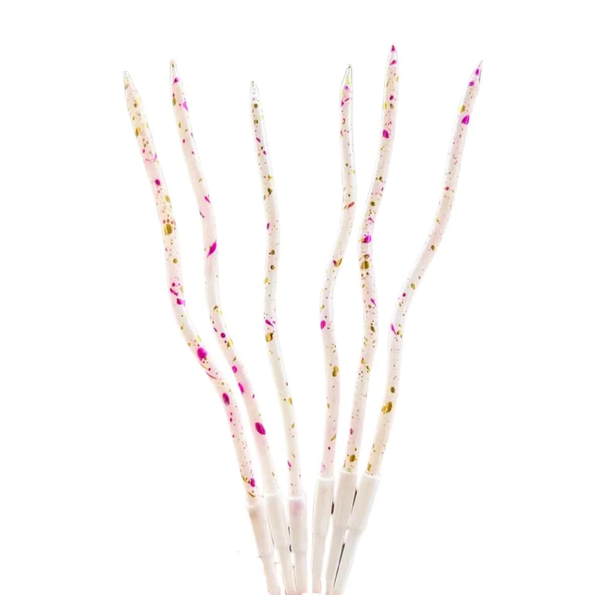 Pink-Golden Glitter Twisted Candle - 6 Pcs - thebakingtools.com