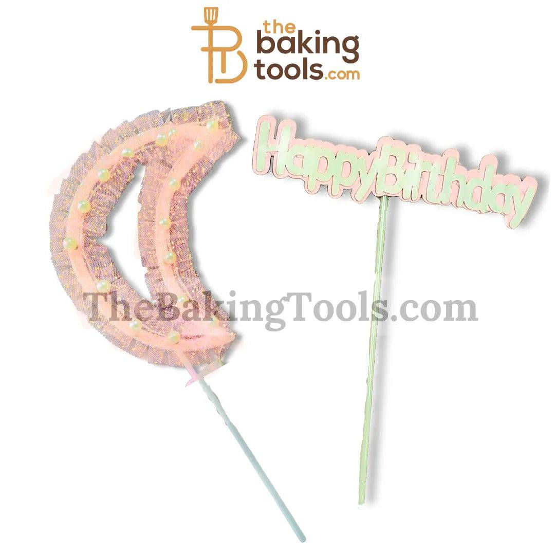 Pink Happy Birthday with Moon Cake Topper - thebakingtools.com