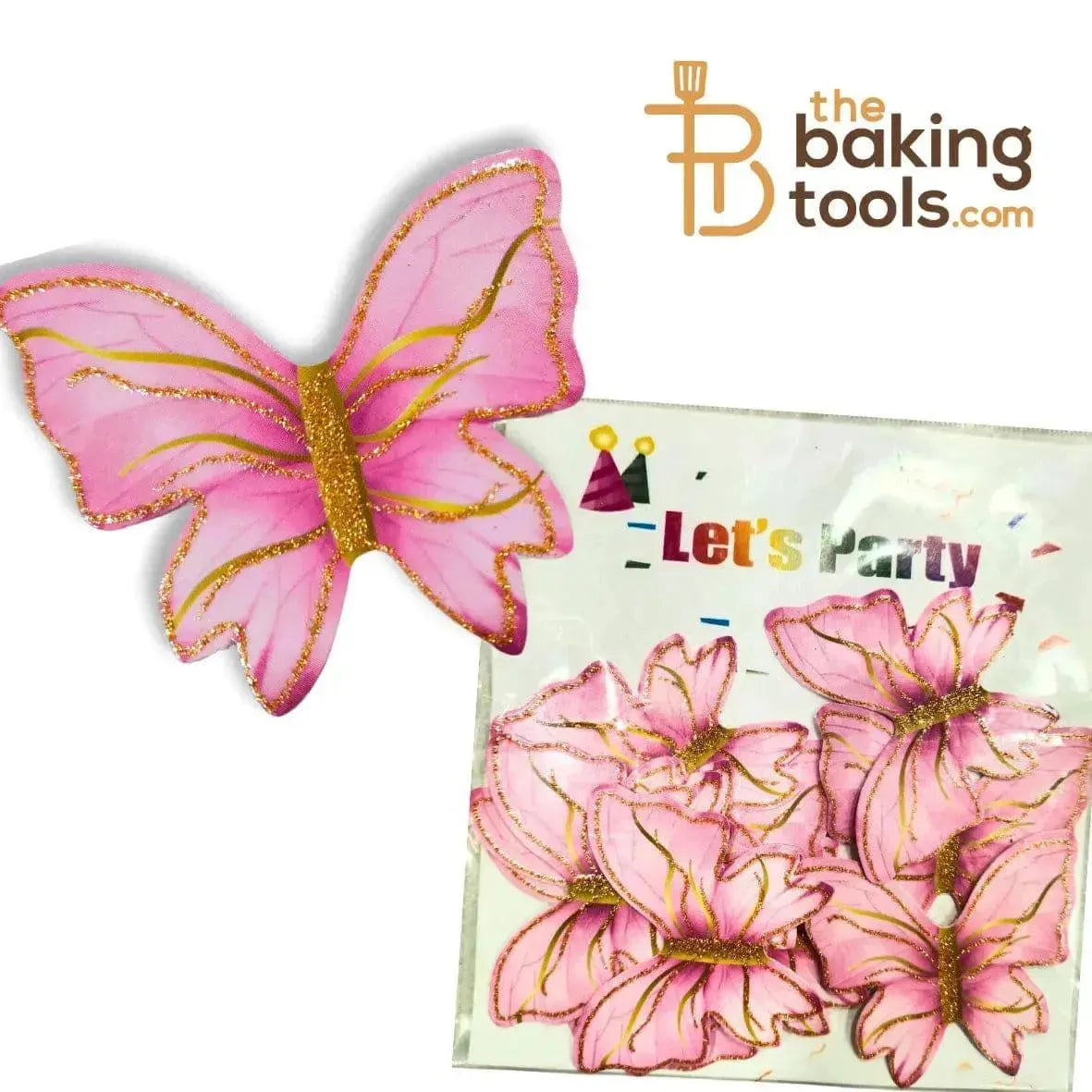 Pink Paper Butterfly Cake Topper (Pack Of 10) 003 - thebakingtools.com