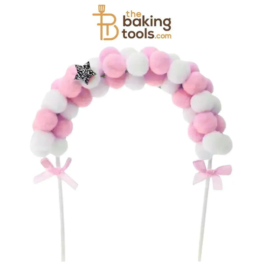 Pom-Pom Arch Cake Topper - Pink | Cake Decoration | Birthday Decor - thebakingtools.com