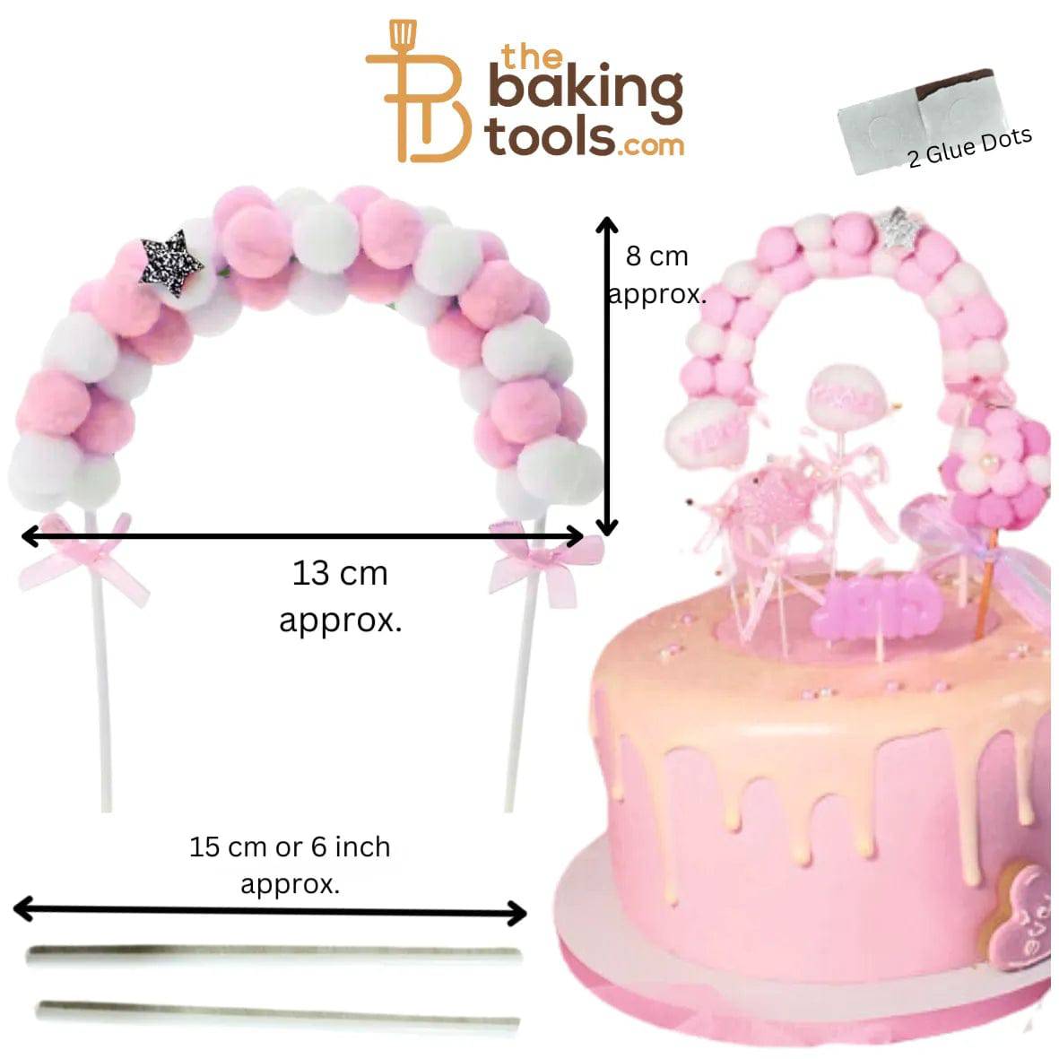 Pom-Pom Arch Cake Topper - Pink | Cake Decoration | Birthday Decor - thebakingtools.com