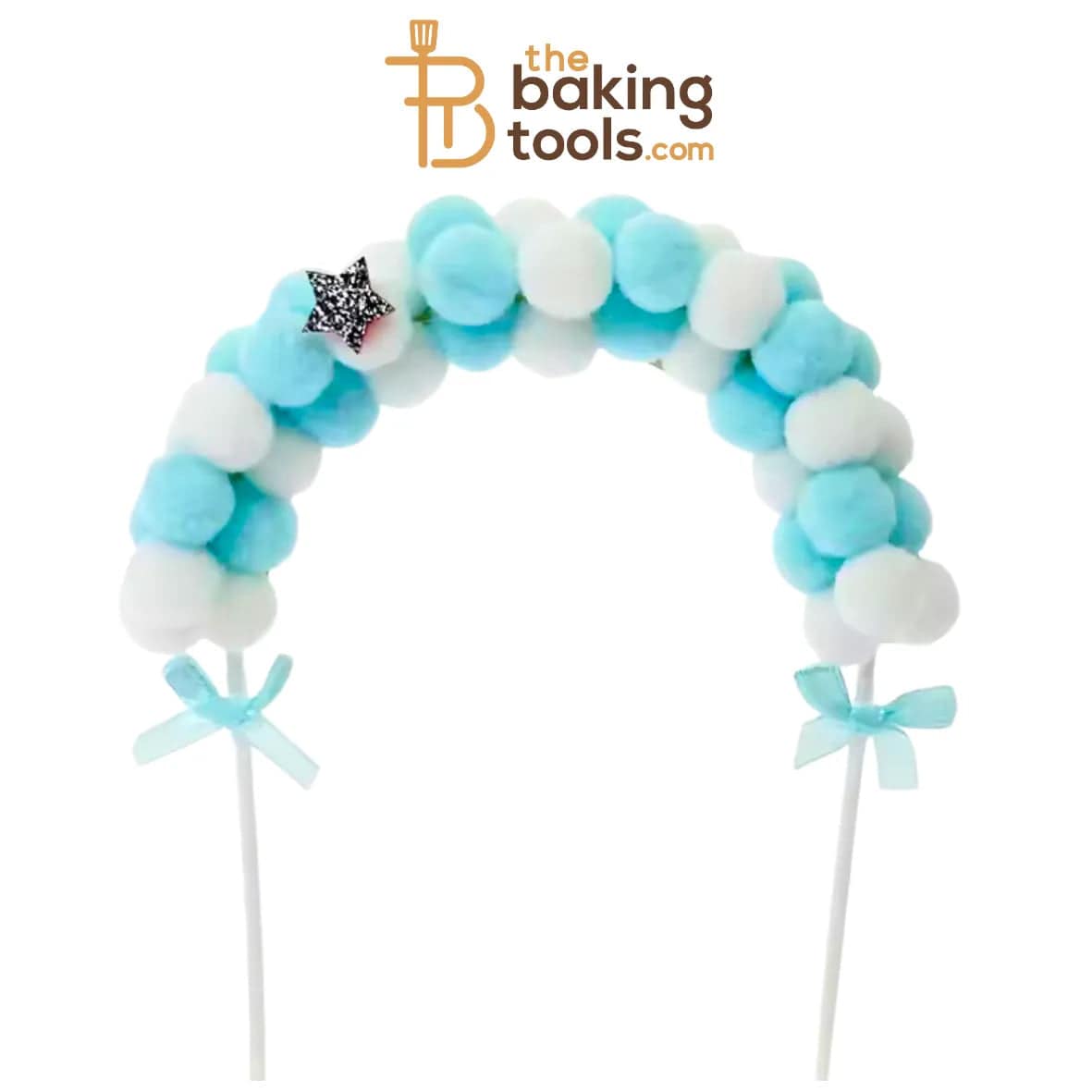 Pom Pom Birthday Cake Topper - Blue | Cake Decoration | Birthday Decor - thebakingtools.com