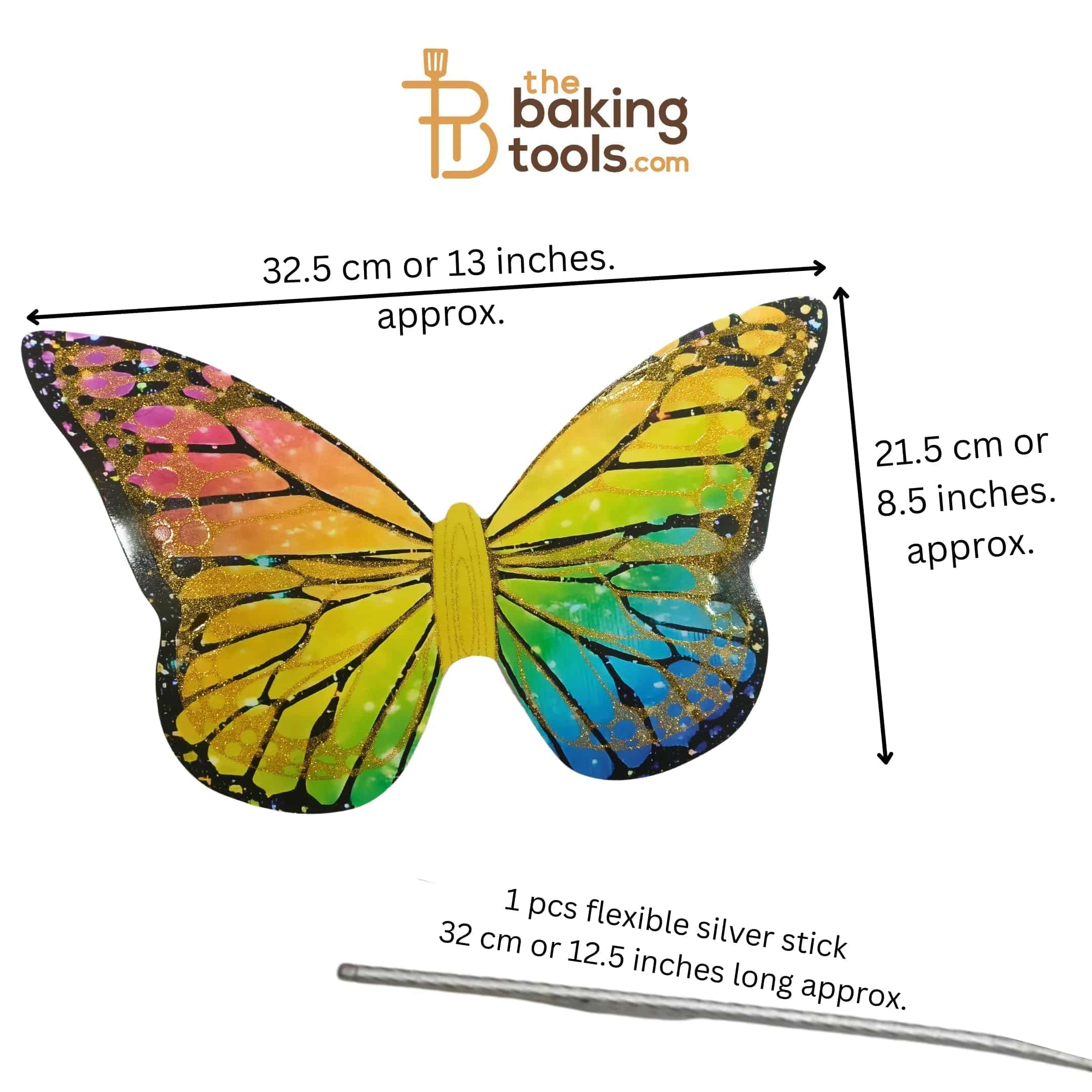 Rainbow Colour Giant Paper Butterfly Cake Topper 03 - thebakingtools.com