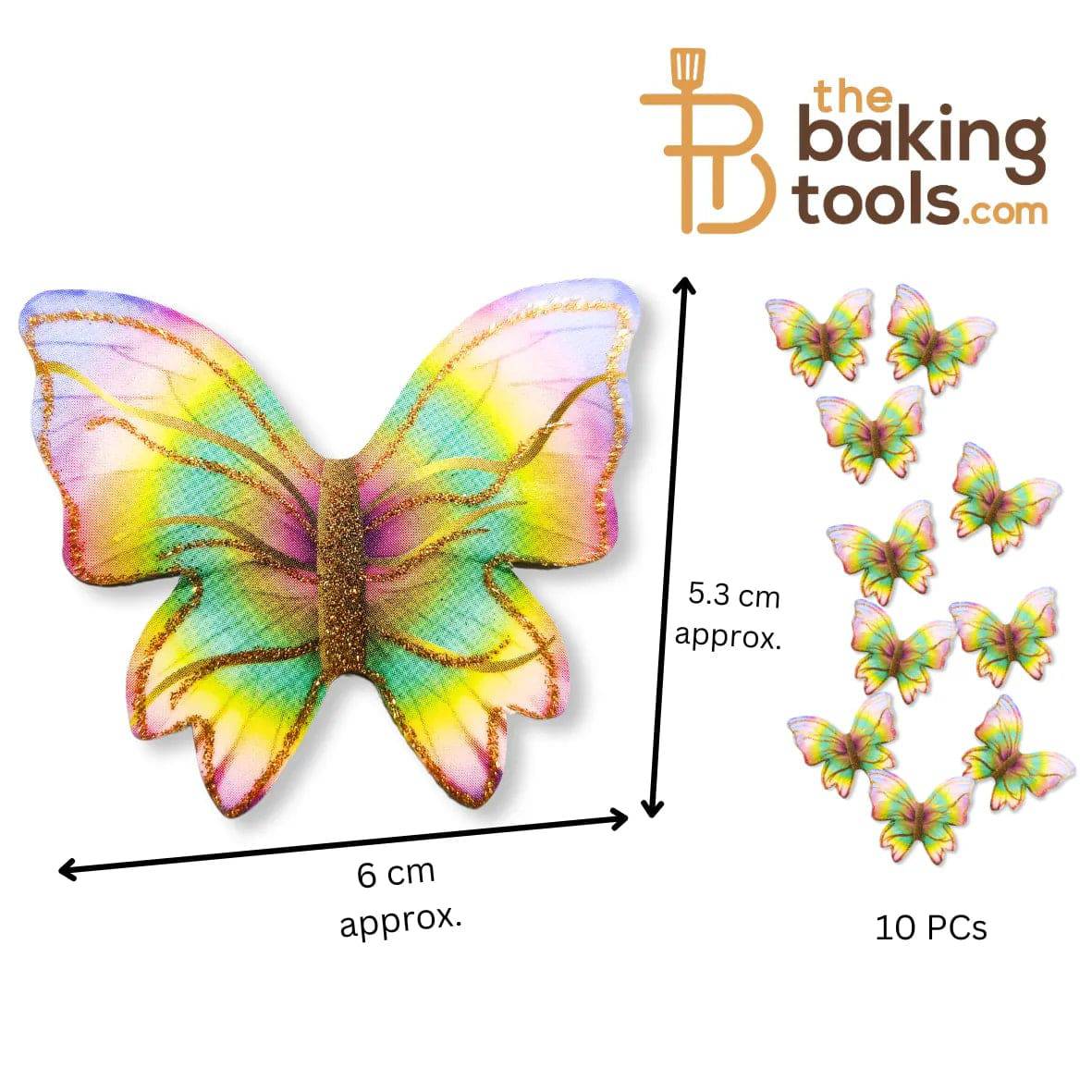 Rainbow Multicolour Paper Butterfly Cake Topper (Pack Of 10) 008 - thebakingtools.com