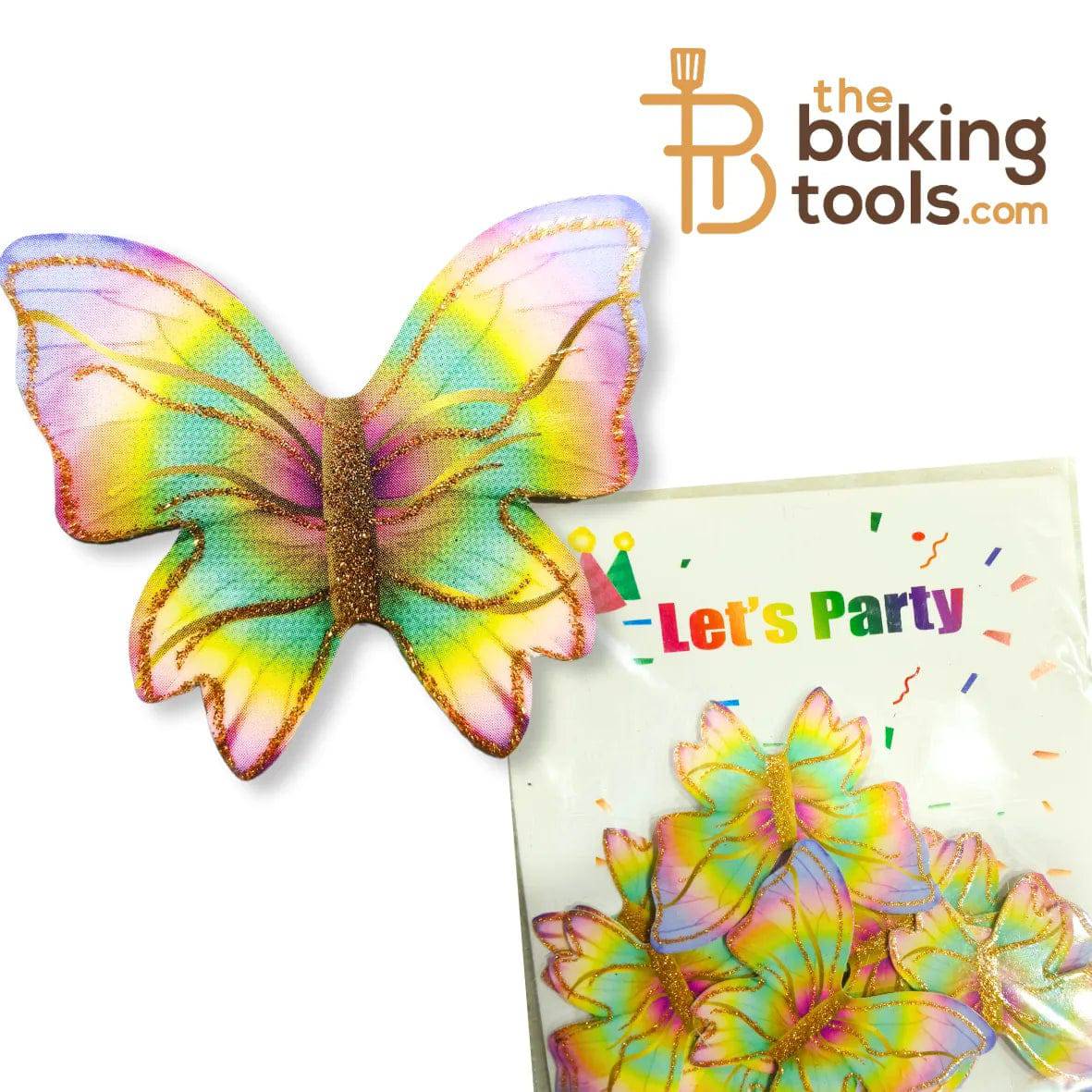 Rainbow Multicolour Paper Butterfly Cake Topper (Pack Of 10) 008 - thebakingtools.com